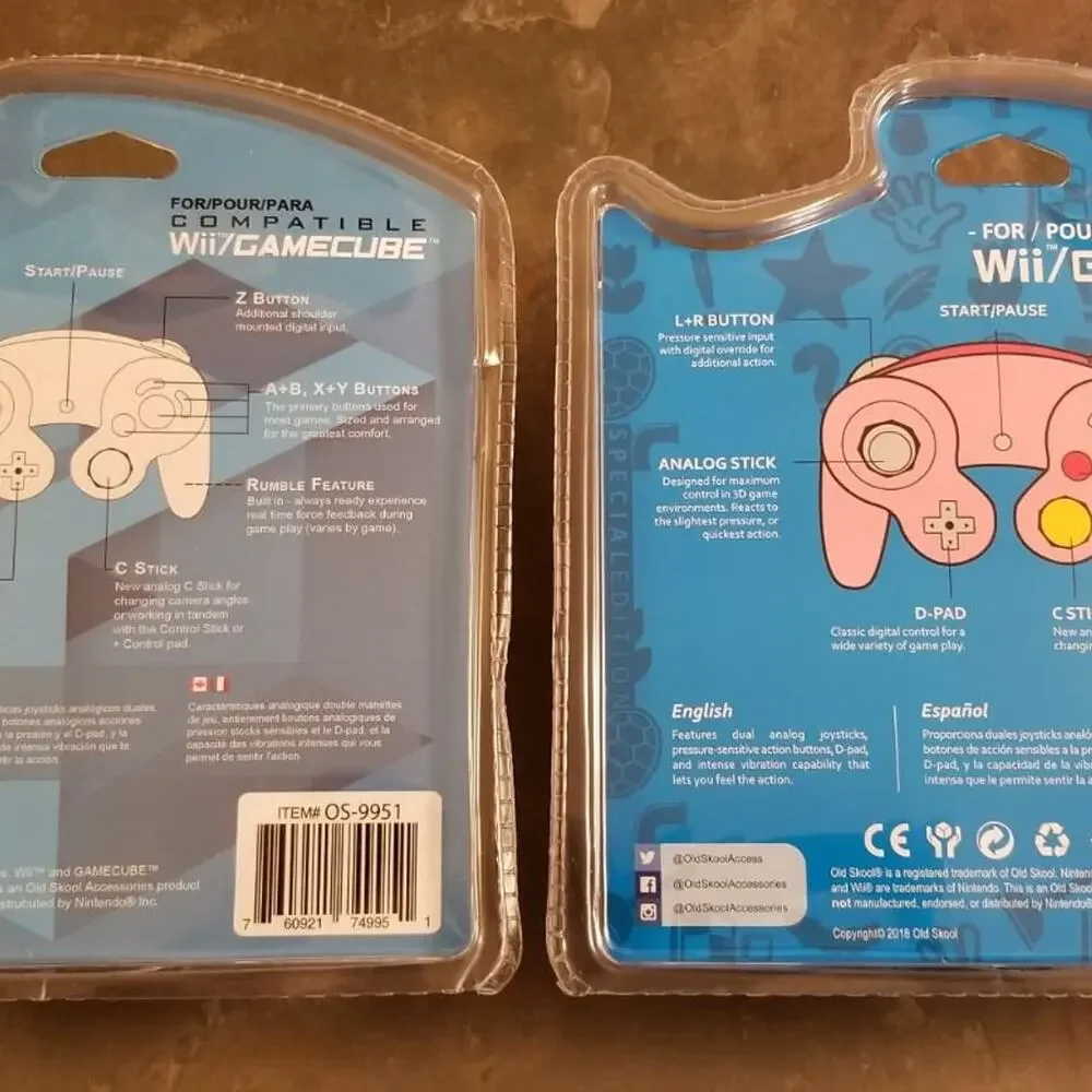 2 Gamecube Controllers - Silver & Pink (NEW) - Nintendo - Old Skool